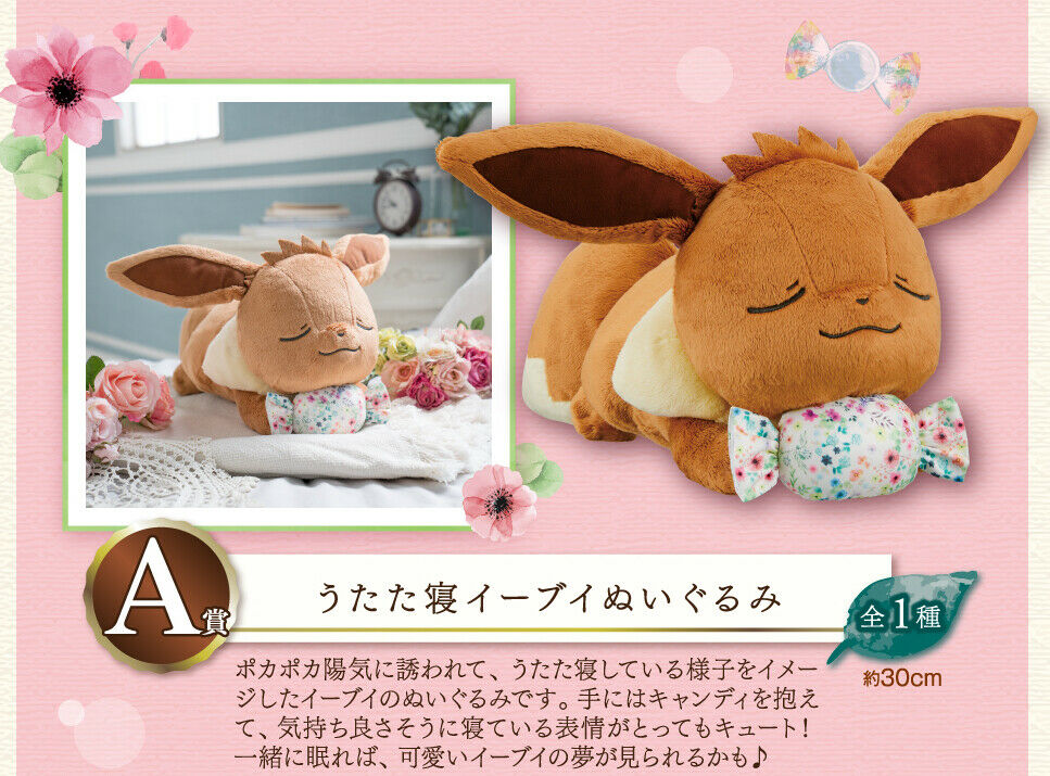 Pok?mon Sleeping Eevee Plush doll Ichiban Kuji Prize A from JAPAN